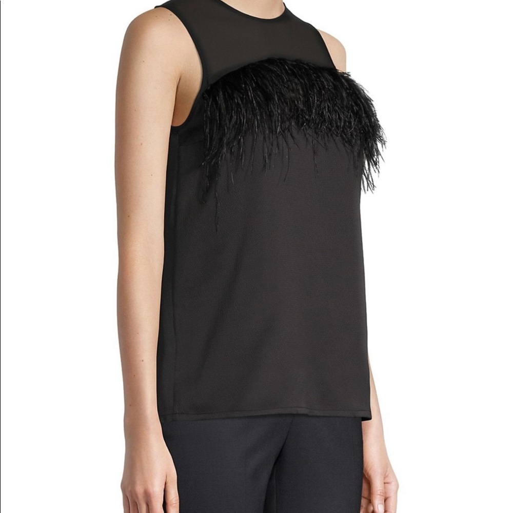 MICHAEL Michael Kors Black Feather-Trim Sleeveless Camisole Medium